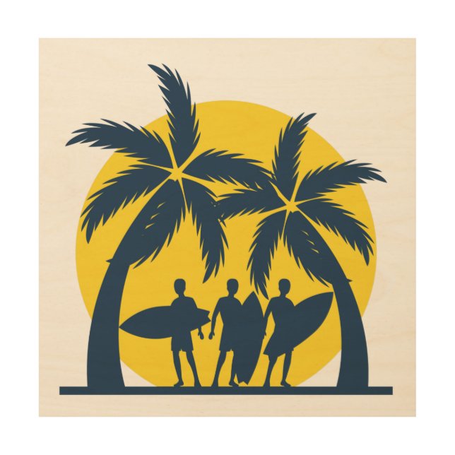 Surf sun and palm trees cool surf wood wall art (Front)