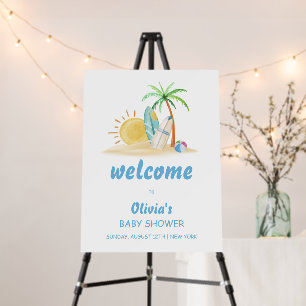 Surf Sun Beach Palm Tree Baby Shower Welcome Sign