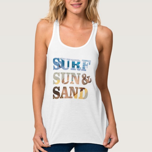 surf sun & sand summer beach t-shirt design tank top (Front)