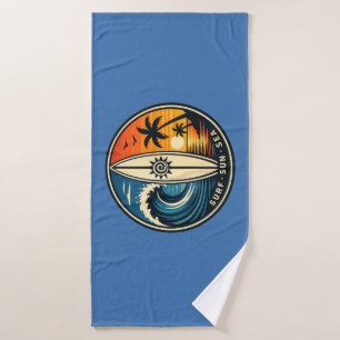 Surf Sun Sea Vintage Badge – Surfboard Sunset Wave Bath Towel