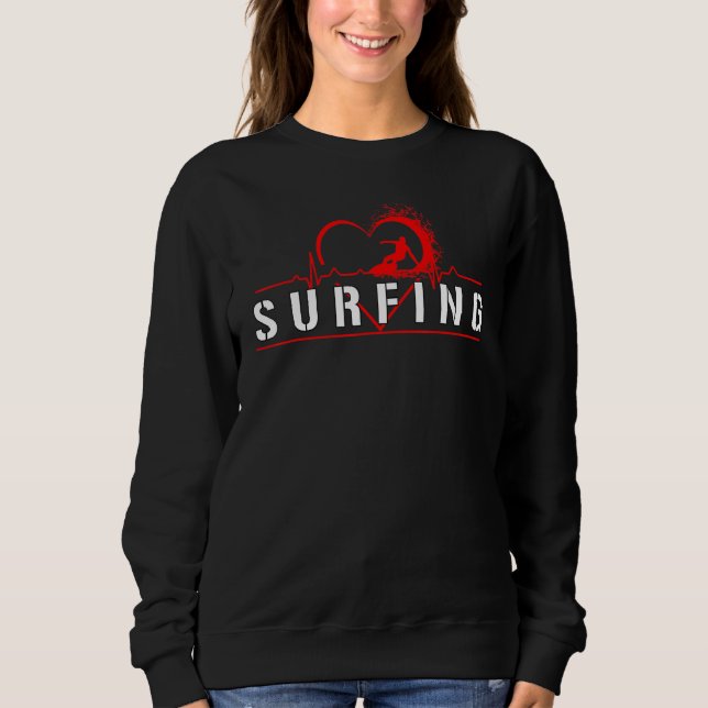 Surf Surfer Surfer Surfing Heartbeat Waves Women M Sweatshirt (Front)