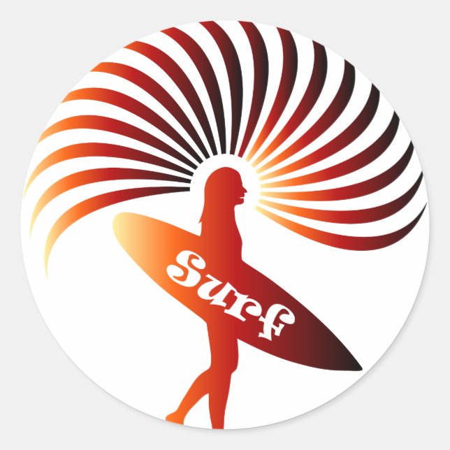surf surfer surfing board wave sun beach classic round sticker (Front)