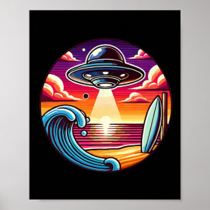 Surf Surfing Surfer Wave Ocean Sunset Outer Space Poster