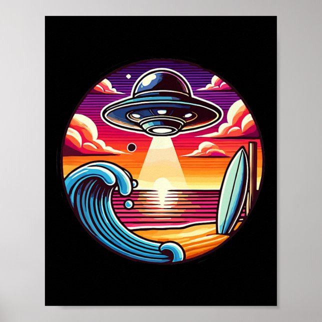 Surf Surfing Surfer Wave Ocean Sunset Outer Space  Poster (Front)