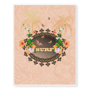 Surf, the word with flowers temporary tattoos