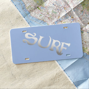 Surf tilted blue plastic car license plate