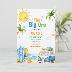 Surf Tropical First Birthday Party Beach  Boy fun Invitation