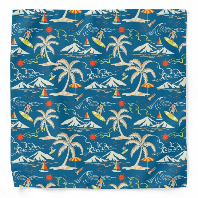 Surf tropical island themed pattern bandana (Front)