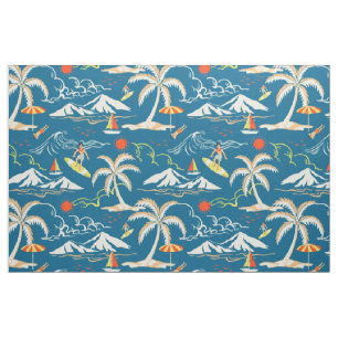 Surf tropical island themed pattern  fabric