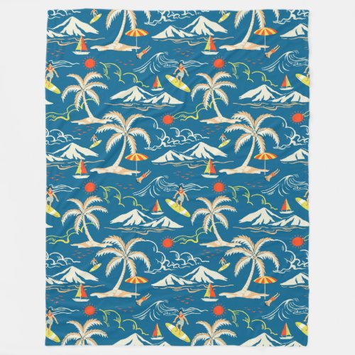 Surf tropical island themed pattern fleece blanket