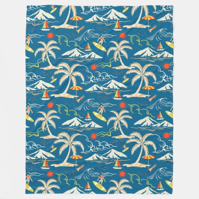 Surf tropical island themed pattern fleece blanket (Front)