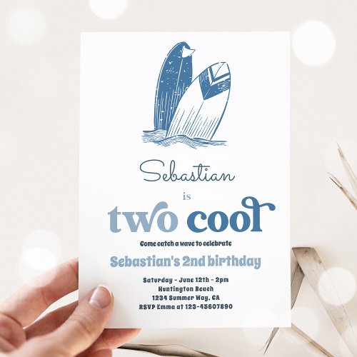 Surf Two Cool Modern Surf 2nd Birthday Party Invitation