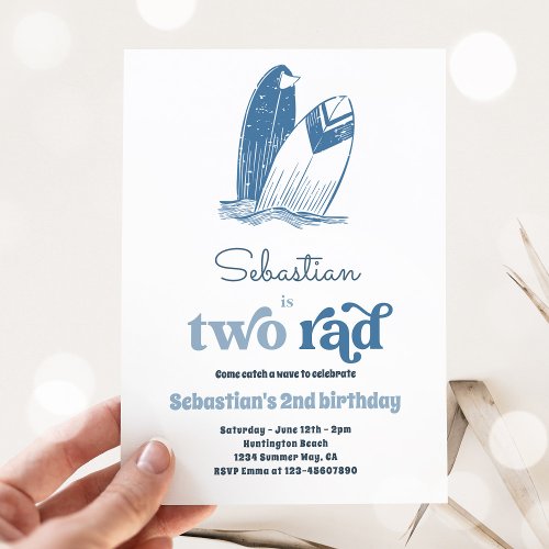 Surf Two Rad Modern Surf 2nd Birthday Party Invitation