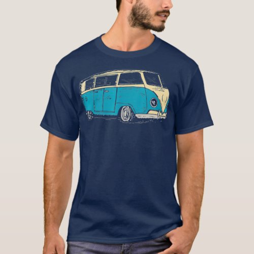 Surf Van Beach Hippie Style Touring Van T_Shirt