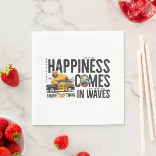 Surf Van Beach Quote Happiness Comes in Waves Napkins