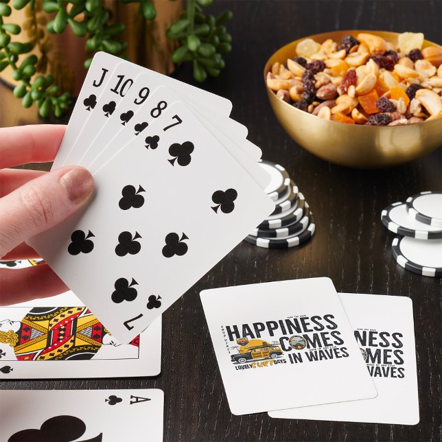 Surf Van Beach Quote Happiness Comes in Waves Poker Cards (Creator Uploaded)