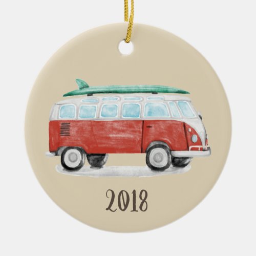 Surf Van Keepsake Year Ceramic Ornament