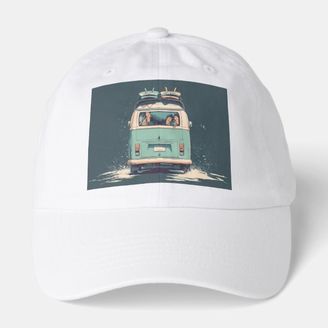 Surf Van Splash – Retro Beach Camper Hat (Front)