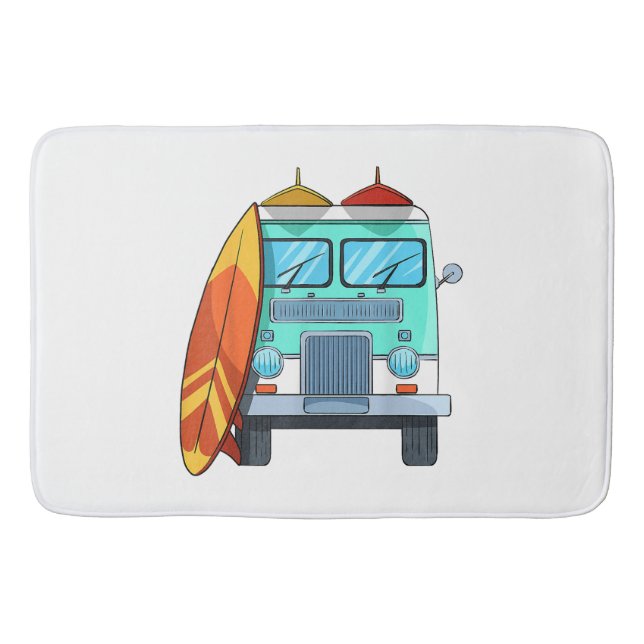 Surf Van Surfboard Palm Trees Surfing Surfer Waves Bath Mat (Front)