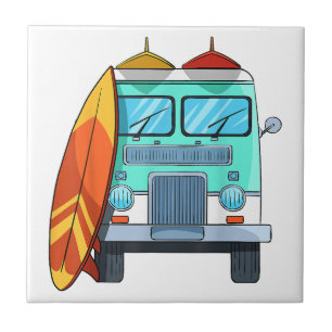 Surf Van Surfboard Palm Trees Surfing Surfer Waves Ceramic Tile