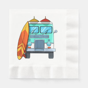 Surf Van Surfboard Palm Trees Surfing Surfer Waves Napkins
