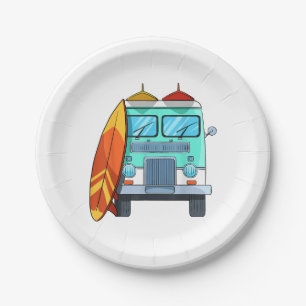 Surf Van Surfboard Palm Trees Surfing Surfer Waves Paper Plates