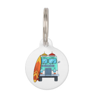 Surf Van Surfboard Palm Trees Surfing Surfer Waves Pet ID Tag