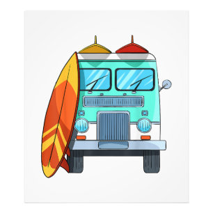 Surf Van Surfboard Palm Trees Surfing Surfer Waves Photo Print