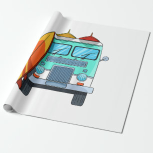 Surf Van Surfboard Palm Trees Surfing Surfer Waves Wrapping Paper