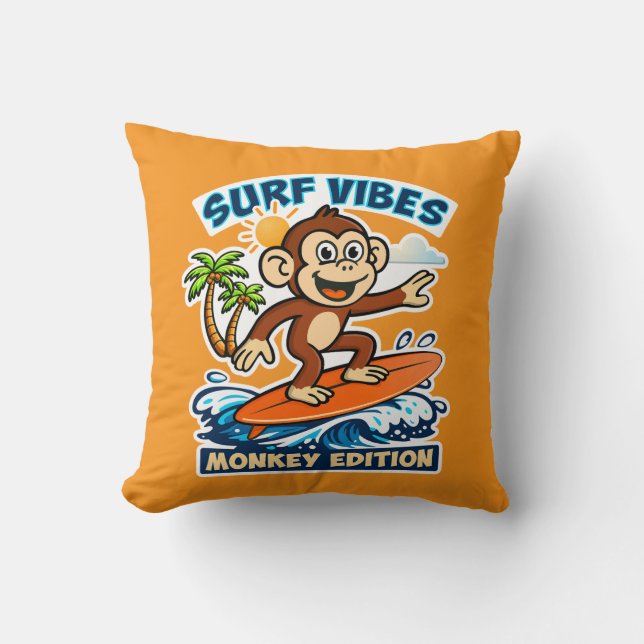 Surf vibes - monkey edition throw pillow (Front)