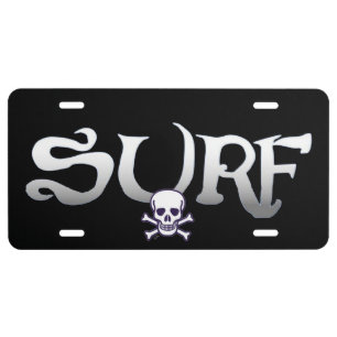 Surf w Skull black aluminum car license plate