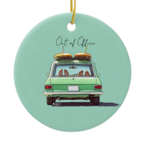 Surf Wagon Road Trip – Retro Beach Car Ceramic Ornament
