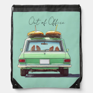 Surf Wagon Road Trip – Retro Beach Car Drawstring Bag