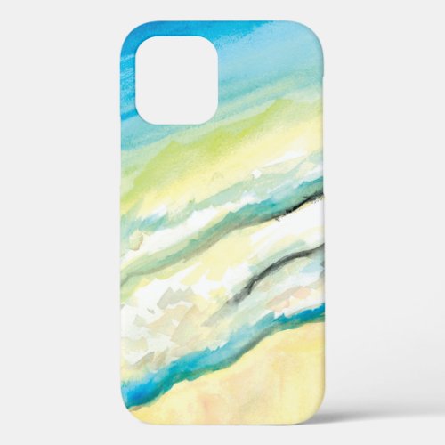 Surf Watercolor Blue Waves and Sand Beach iPhone 12 Case