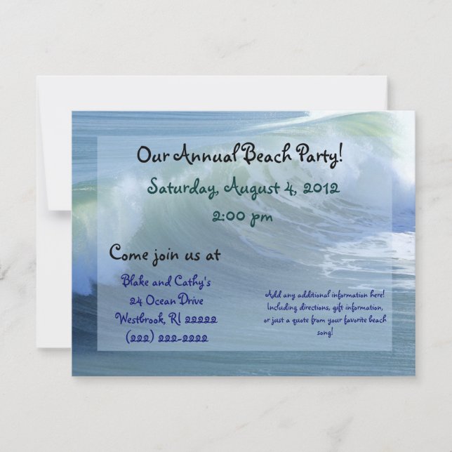 Surf Wave Beach Party Invitation (Front)