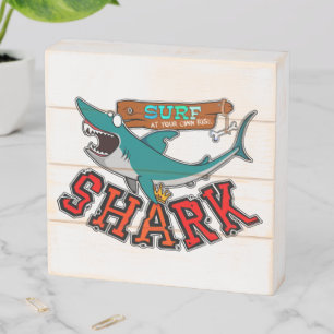 Surf with the shark wooden box sign