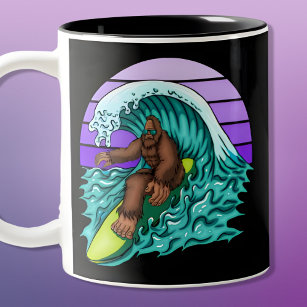 Surf Womens Funny Bigfoot Surfing Purple Retro Two-Tone Coffee Mug