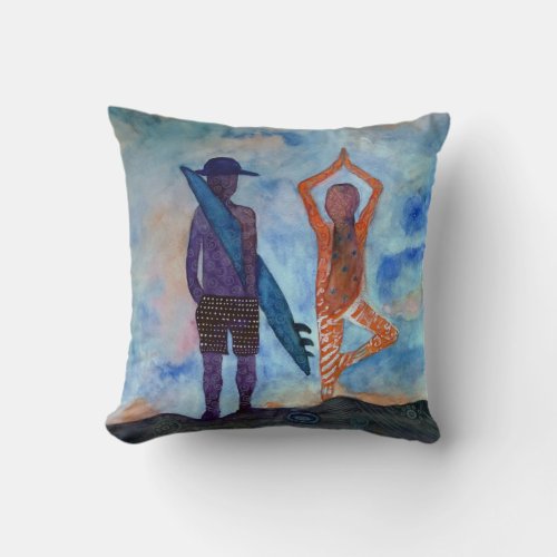 Surf Yoga Sunset Fairy Drawing Throw Cushion