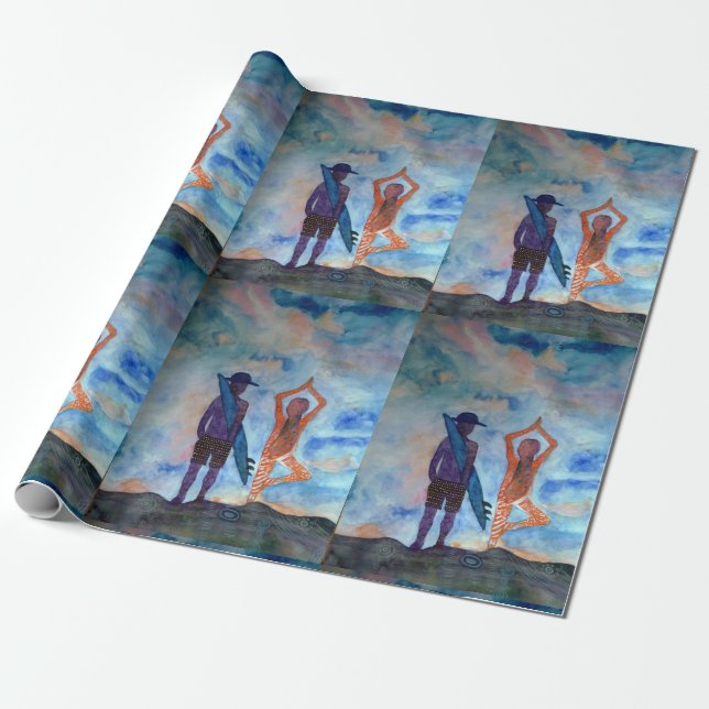 Surf Yoga Watercolor Art Wrapping Paper (Unrolled)
