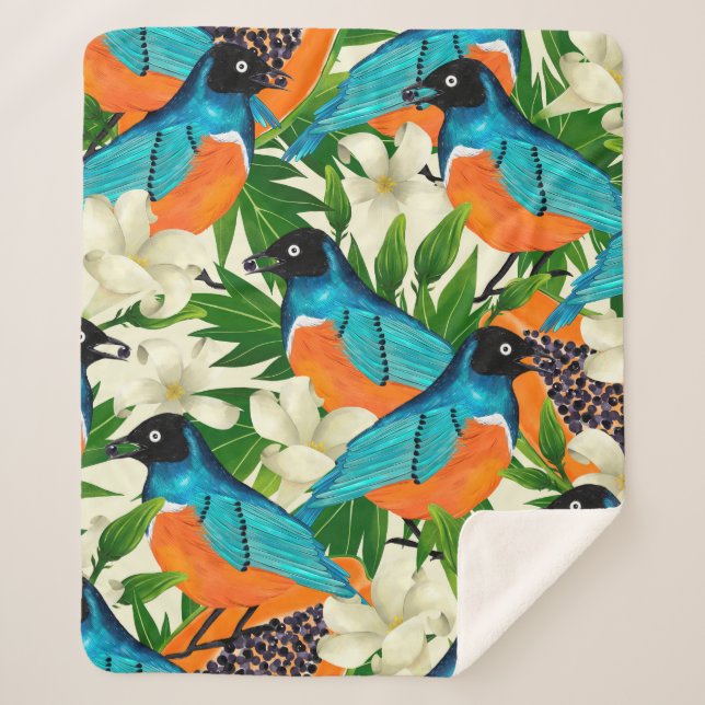 Surface pattern with papaya fruits,leaves and flow sherpa blanket (Front)