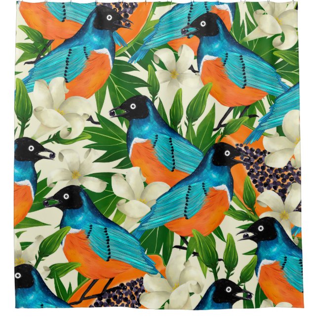 Surface pattern with papaya fruits,leaves and flow shower curtain (Front)