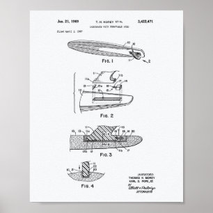 Surfboard 1969 Patent Art White Paper Poster