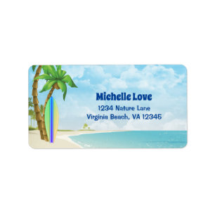 Surfboard and Beach Tropical Surfing Address Label