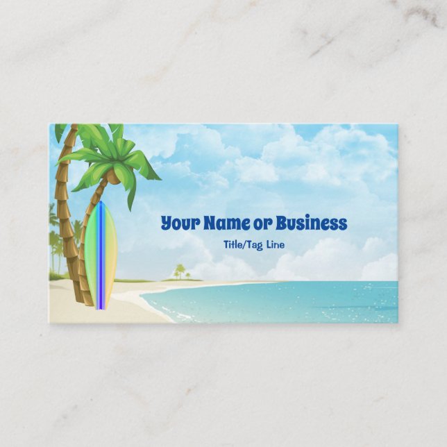 Surfboard and Beach Tropical Surfing Business Card (Front)