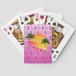 Surfboard and Hibiscus Flowers Poker Cards