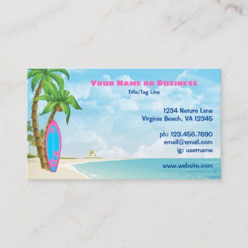 Surfboard and Palm Trees Tropical Beach Business Card