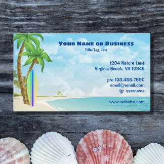 Surfboard and Palm Trees Tropical Beach Business Card