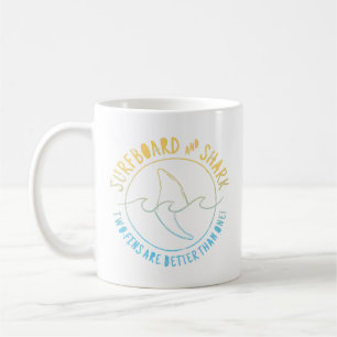 Surfboard And Shark Funny Summer Beach Vacation Coffee Mug