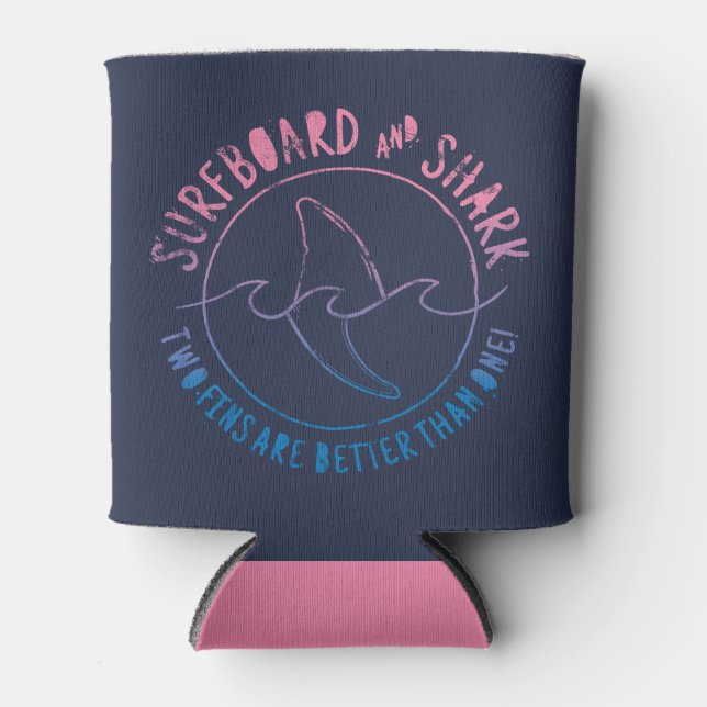 Surfboard And Shark Funny Surfer Surfing Summer Can Cooler (Front)