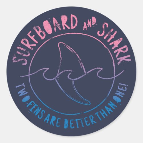 Surfboard And Shark Funny Surfer Surfing Summer Classic Round Sticker
